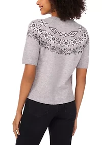 Women's Short Sleeve Fairisle Embroidered Sweater