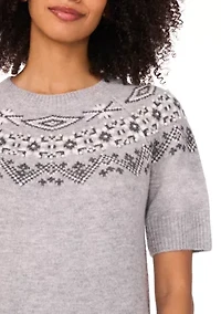Women's Short Sleeve Fairisle Embroidered Sweater