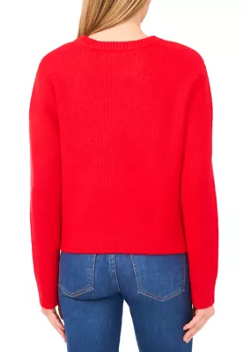 Women's Long Sleeve Bow Appliqué Sweater