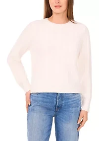 Women's Long Sleeve Scallop Trim Cable Knit Sweater