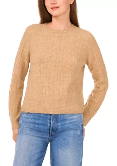 Women's Long Sleeve Scallop Trim Cable Knit Sweater