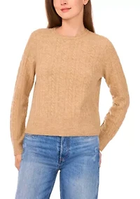 Women's Long Sleeve Scallop Trim Cable Knit Sweater