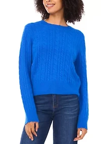 Women's Long Sleeve Scallop Trim Cable Knit Sweater