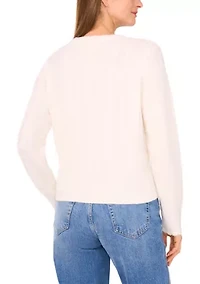 Women's Long Sleeve Scallop Trim Cable Knit Sweater