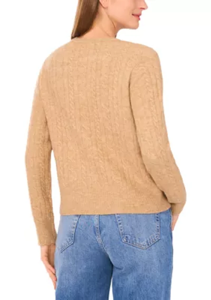 Women's Long Sleeve Scallop Trim Cable Knit Sweater