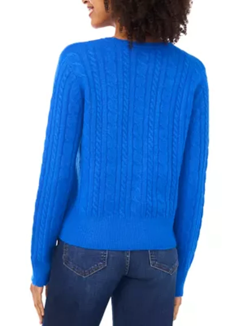 Women's Long Sleeve Scallop Trim Cable Knit Sweater
