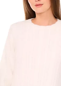 Women's Long Sleeve Scallop Trim Cable Knit Sweater