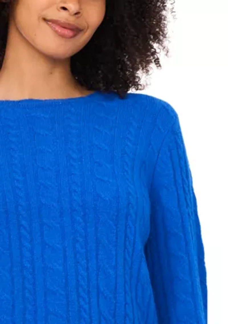 Women's Long Sleeve Scallop Trim Cable Knit Sweater