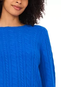 Women's Long Sleeve Scallop Trim Cable Knit Sweater