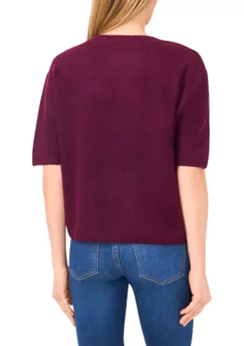 Women's Elbow Sleeve Rhinestone Pin Sweater