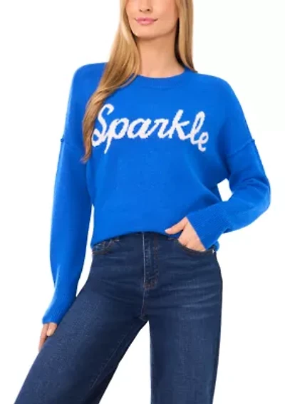 Women's Long Sleeve Crew Neck Sparkle Sweater