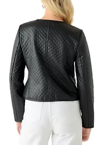 Women's Button Front Quilted Vegan Leather Jacket