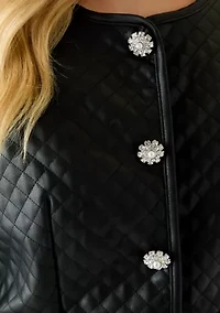 Women's Button Front Quilted Vegan Leather Jacket