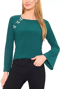 Women's Long Sleeves Bow Knit Top