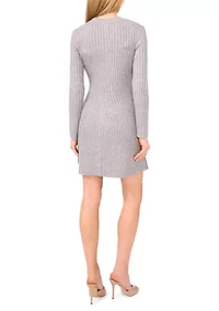 Women's Long Sleeve Crew Neck Ribbed Sweater Dress
