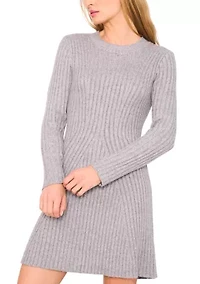 Women's Long Sleeve Crew Neck Ribbed Sweater Dress