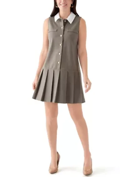 Women's Sleeveless Menswear Dress with Pleated Hem