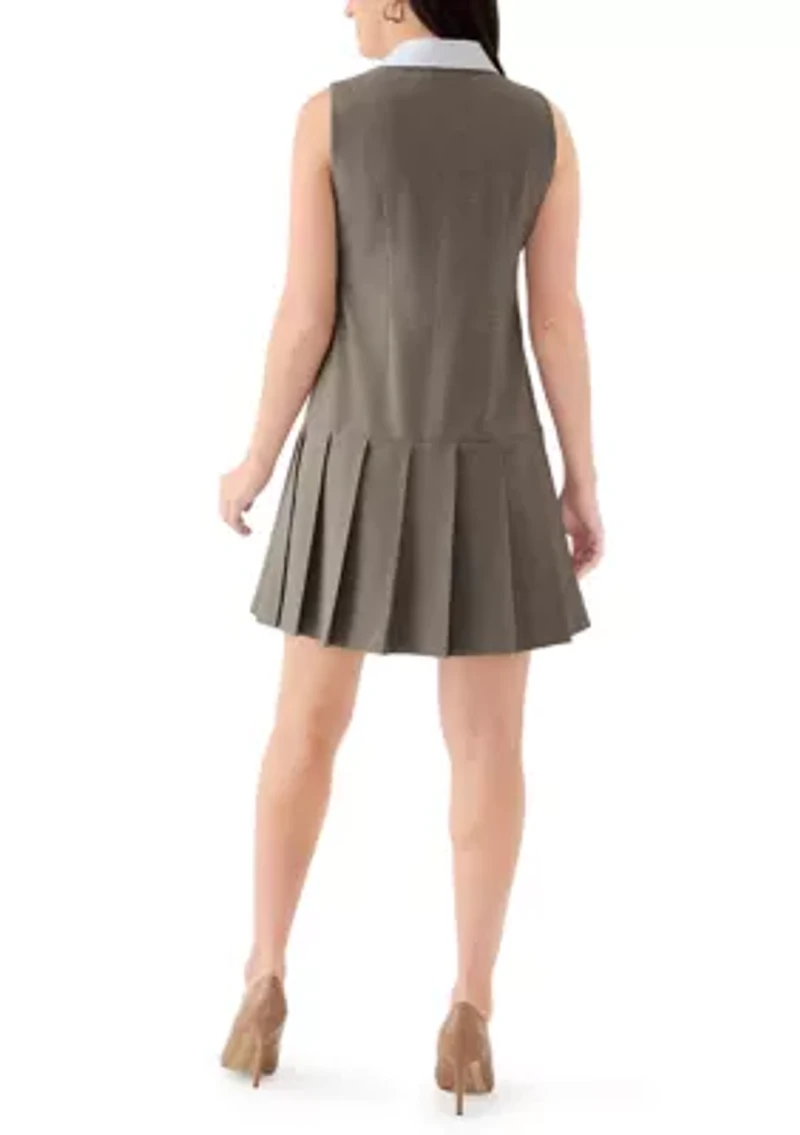 Women's Sleeveless Menswear Dress with Pleated Hem