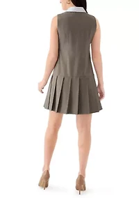 Women's Sleeveless Menswear Dress with Pleated Hem