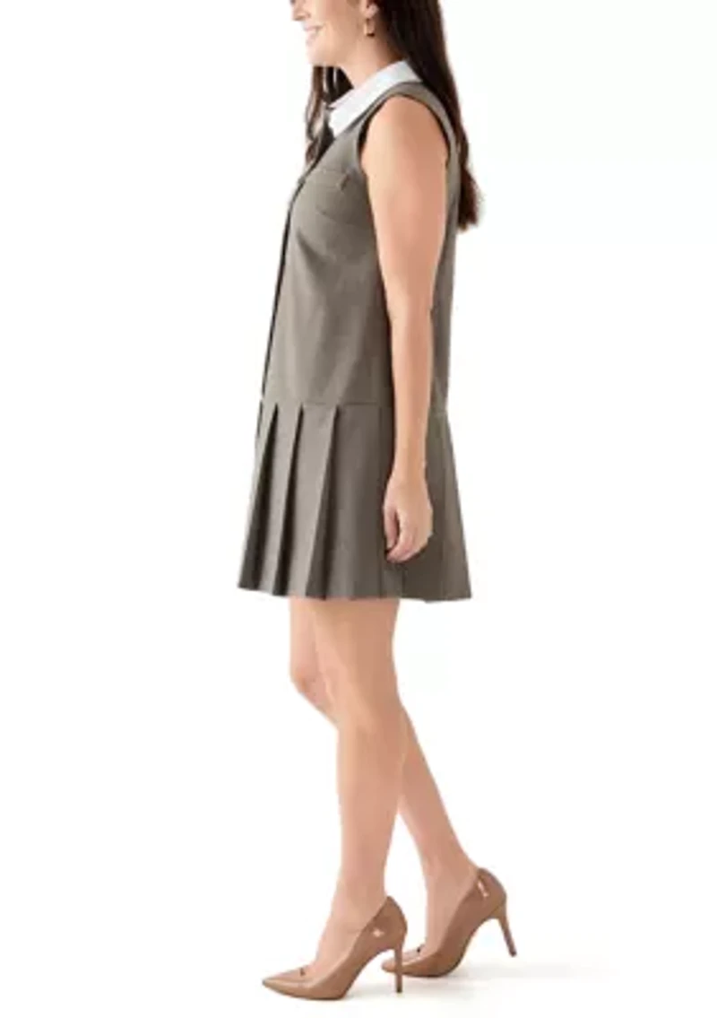 Women's Sleeveless Menswear Dress with Pleated Hem