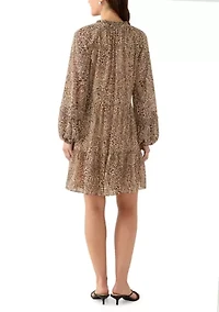 Women's 3/4 Sleeve Animal Print Dune Tiered Babydoll Dress
