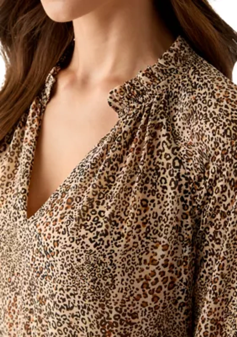 Women's 3/4 Sleeve Animal Print Dune Tiered Babydoll Dress