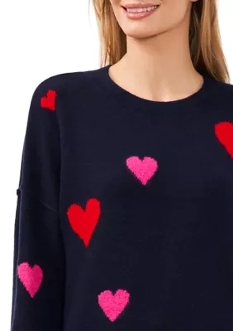 Women's Long Sleeve Allover Heart Sweater