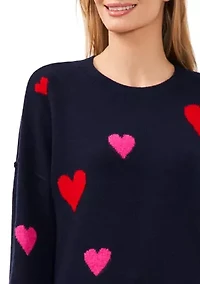 Women's Long Sleeve Allover Heart Sweater