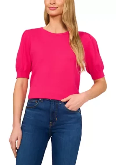 Women's Puff Sleeve Keyhole Back Sweater