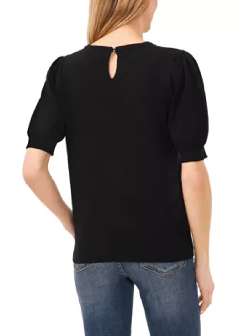 Women's Puff Sleeve Keyhole Back Sweater