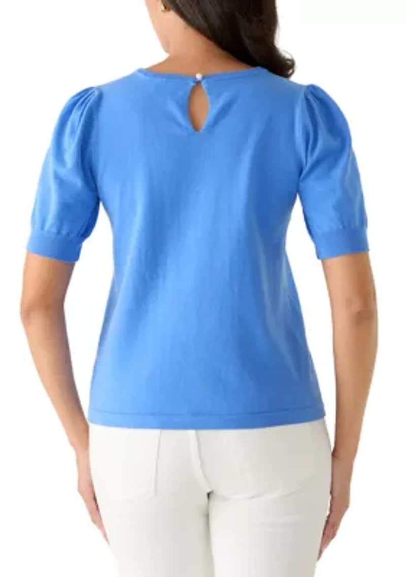 Women's Puff Sleeve Keyhole Back Sweater