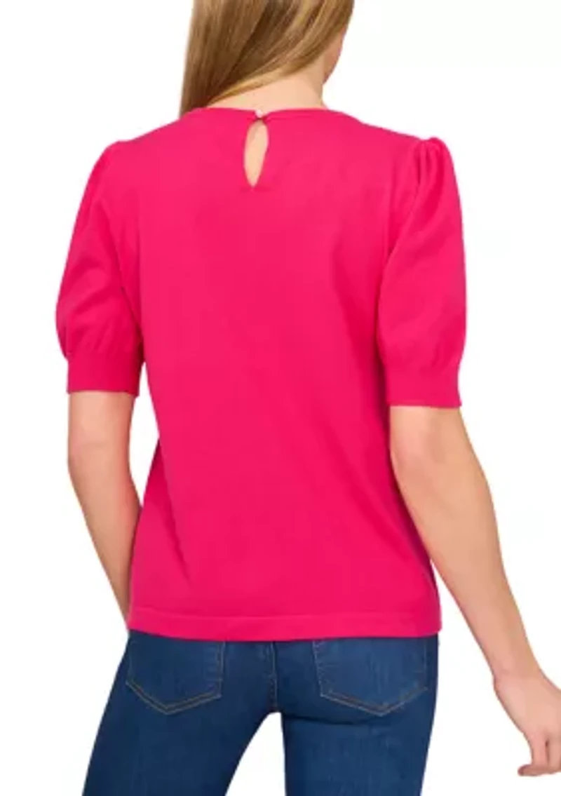 Women's Puff Sleeve Keyhole Back Sweater