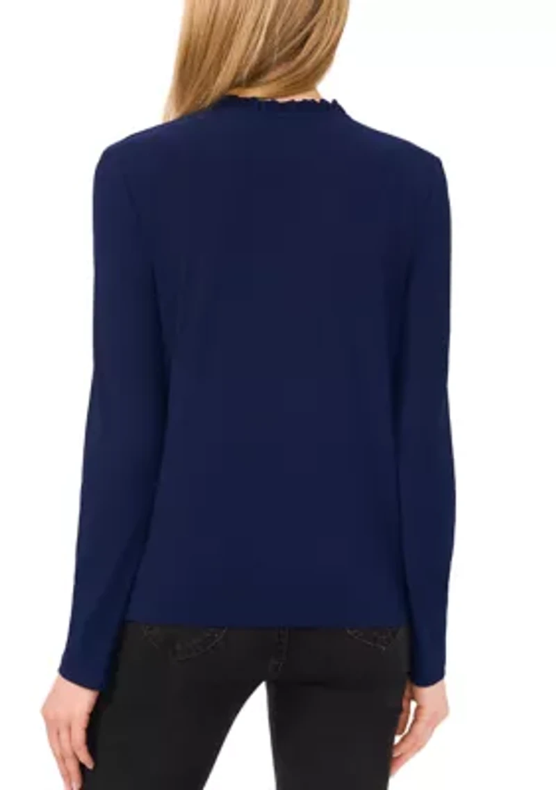 Women's Ruffle Henley Long Sleeve Knit Top