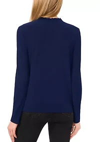 Women's Ruffle Henley Long Sleeve Knit Top