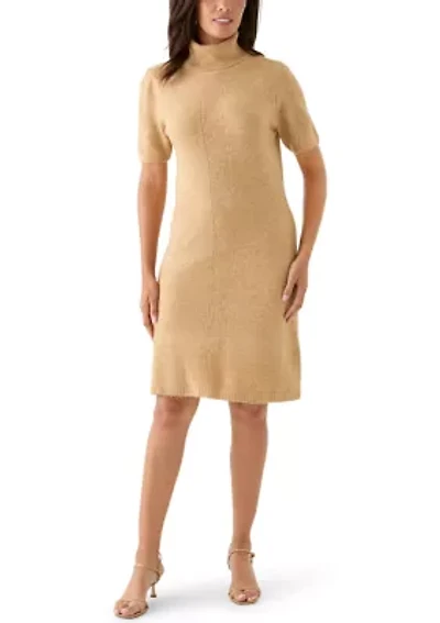 Women's Short Sleeve Mock Neck Sweater Dress