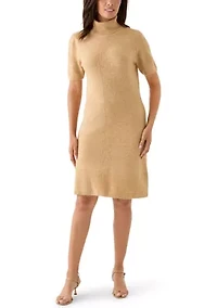 Women's Short Sleeve Mock Neck Sweater Dress