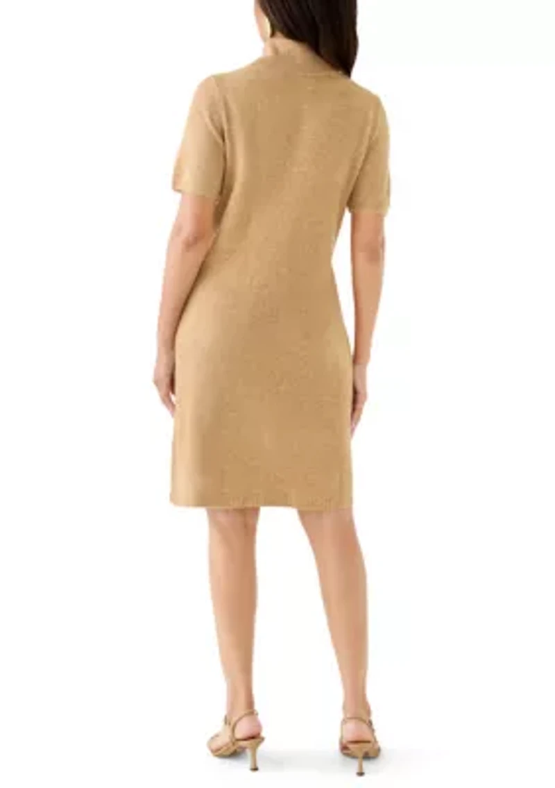 Women's Short Sleeve Mock Neck Sweater Dress