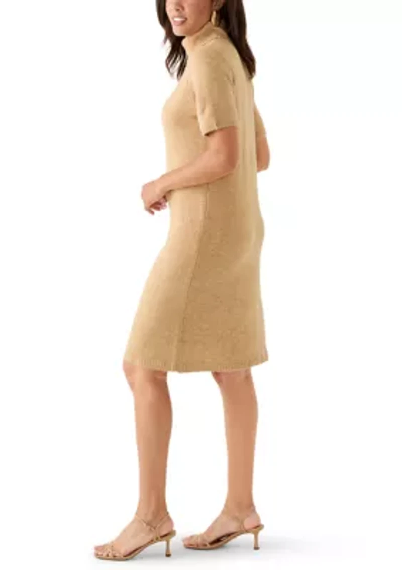 Women's Short Sleeve Mock Neck Sweater Dress