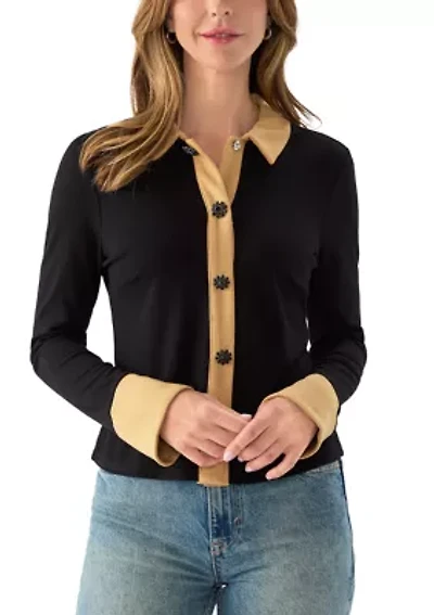 Women's Button Front Ponte Knit Top