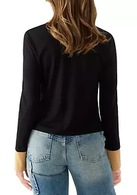 Women's Button Front Ponte Knit Top