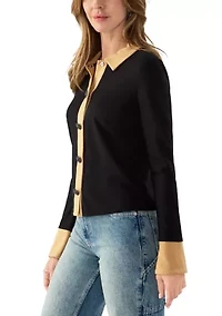 Women's Button Front Ponte Knit Top