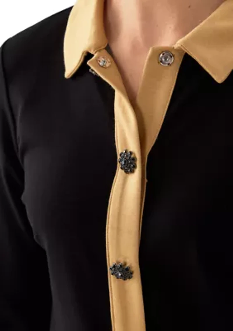 Women's Button Front Ponte Knit Top