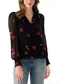 Women's Smocked Puff Sleeve Floral Blouse