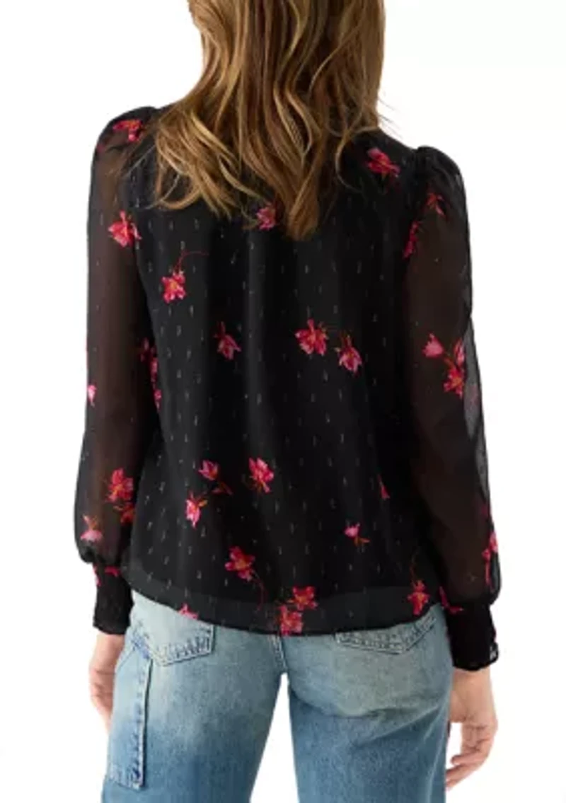 Women's Smocked Puff Sleeve Floral Blouse