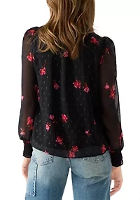 Women's Smocked Puff Sleeve Floral Blouse