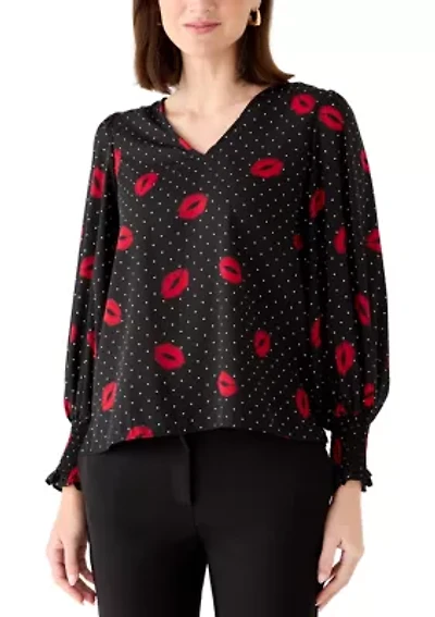 Women's Lip Kiss Print Blouse