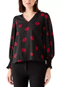 Women's Lip Kiss Print Blouse