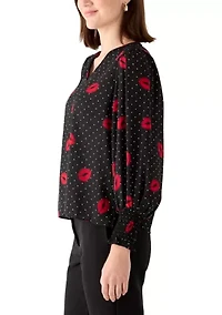 Women's Lip Kiss Print Blouse