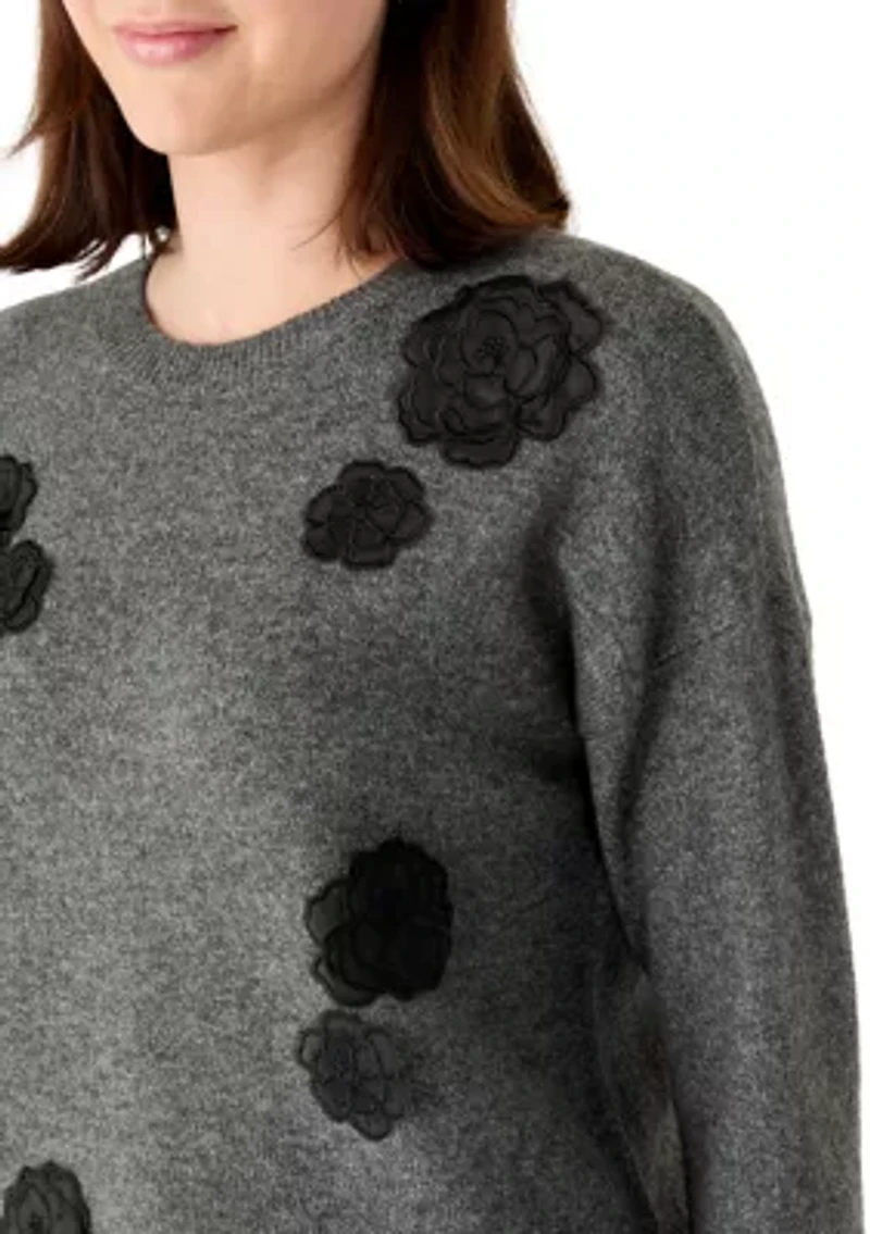 Women's 3D Floral Crew Neck Sweater