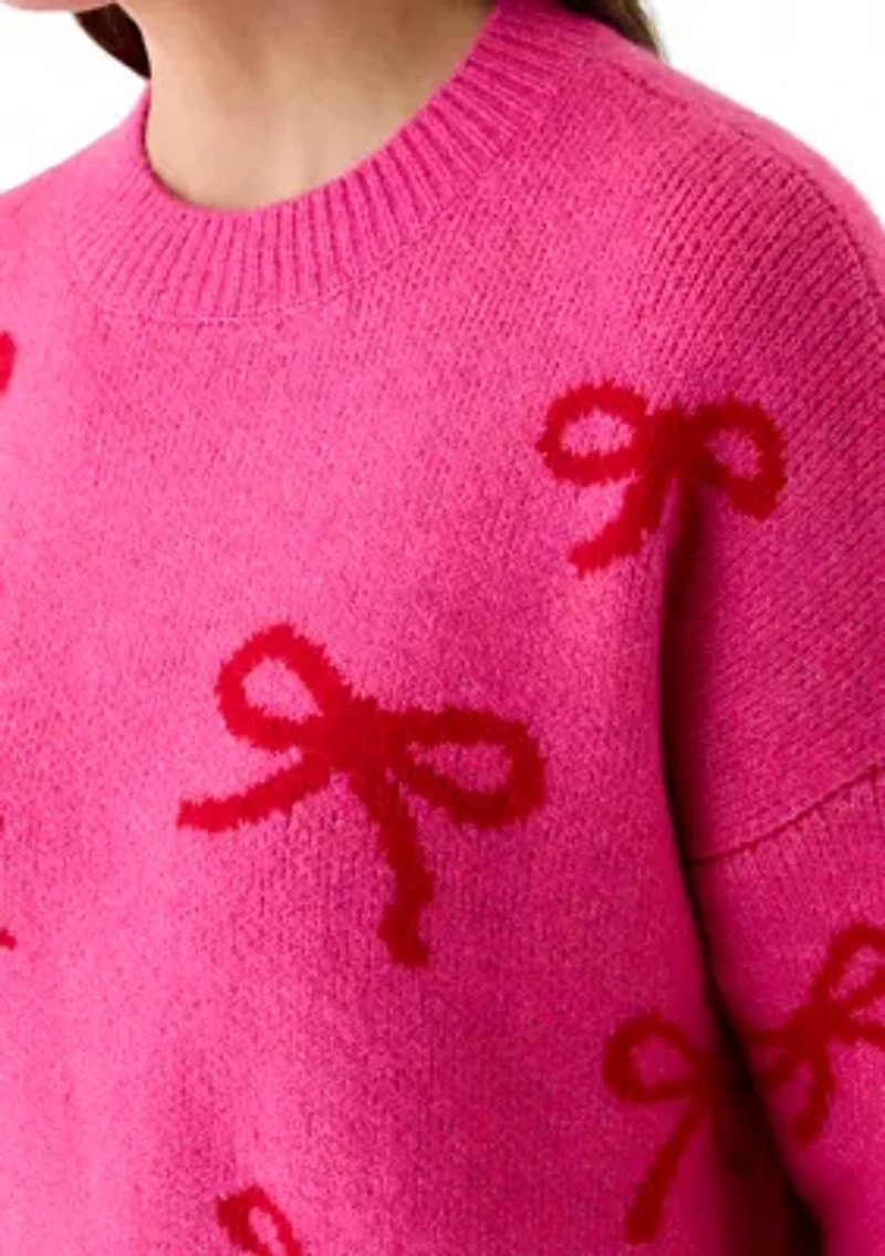 Women's All Over Bow Crew Neck Sweater
